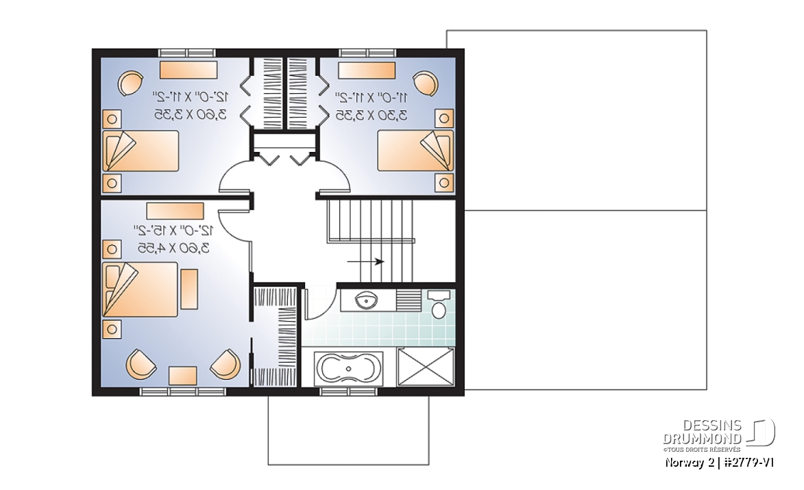 Étage - Plan de maison à étage de style Craftsman, 3 chambres, garage, grand ìlot à la cuisine - Norway 2