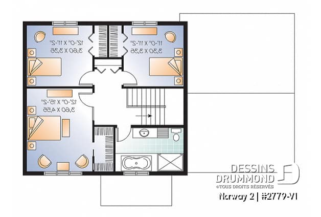 Étage - Plan de maison à étage de style Craftsman, 3 chambres, garage, grand ìlot à la cuisine - Norway 2