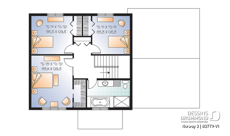 Étage - Plan de maison à étage de style Craftsman, 3 chambres, garage, grand ìlot à la cuisine - Norway 2