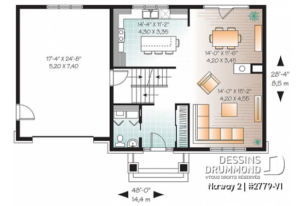 Rez-de-chaussée - Plan de maison à étage de style Craftsman, 3 chambres, garage, grand ìlot à la cuisine - Norway 2