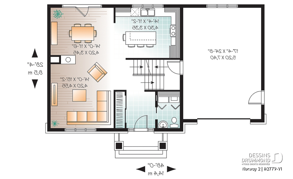 Rez-de-chaussée - Plan de maison à étage de style Craftsman, 3 chambres, garage, grand ìlot à la cuisine - Norway 2