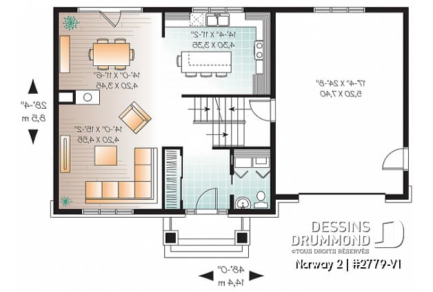 Rez-de-chaussée - Plan de maison à étage de style Craftsman, 3 chambres, garage, grand ìlot à la cuisine - Norway 2
