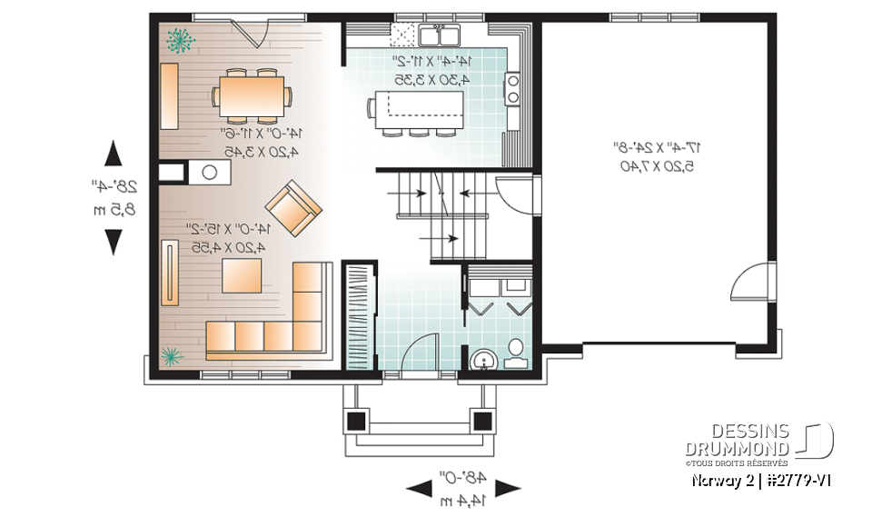 Rez-de-chaussée - Plan de maison à étage de style Craftsman, 3 chambres, garage, grand ìlot à la cuisine - Norway 2