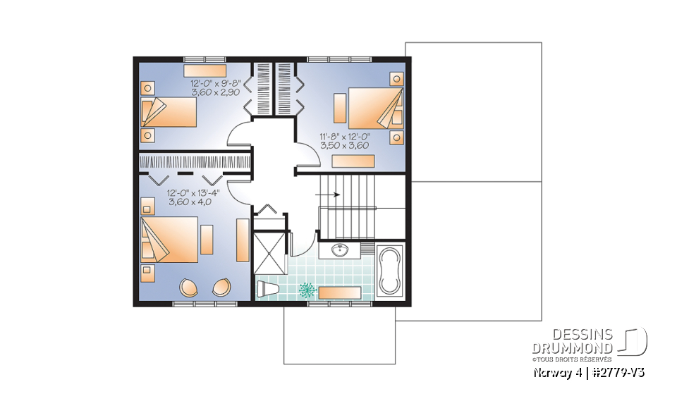 Étage - Maison de style transitionnel, 3 chambres, îlot à la cuisine, grande terrasse, bureau à domicile - Norway 4