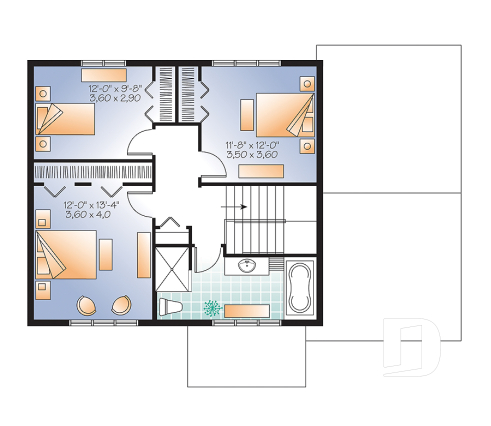 Étage - Maison de style transitionnel, 3 chambres, îlot à la cuisine, grande terrasse, bureau à domicile - Norway 4