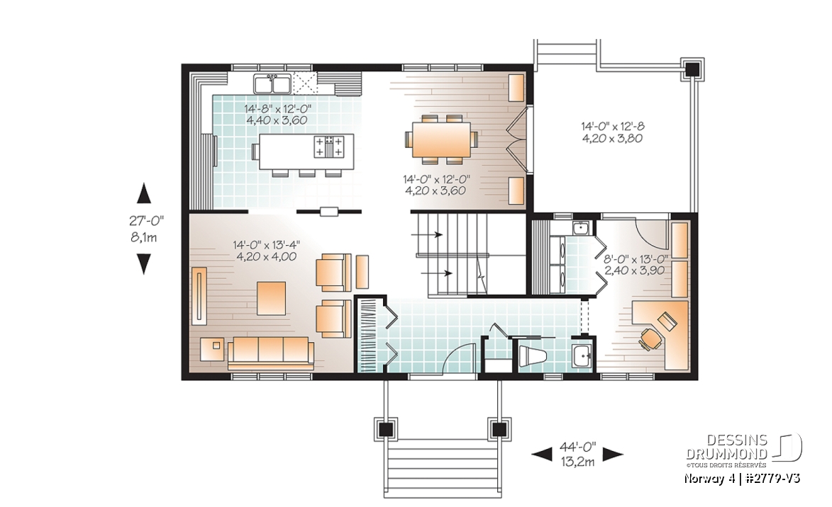 Rez-de-chaussée - Maison de style transitionnel, 3 chambres, îlot à la cuisine, grande terrasse, bureau à domicile - Norway 4