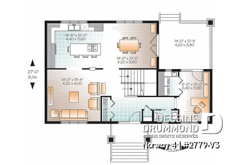 Rez-de-chaussée - Maison de style transitionnel, 3 chambres, îlot à la cuisine, grande terrasse, bureau à domicile - Norway 4