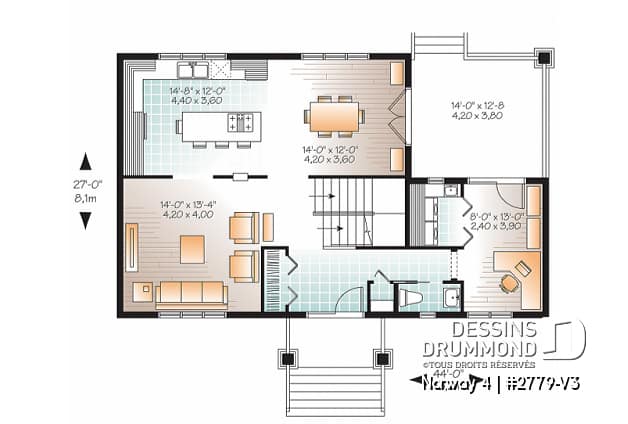 Rez-de-chaussée - Maison de style transitionnel, 3 chambres, îlot à la cuisine, grande terrasse, bureau à domicile - Norway 4