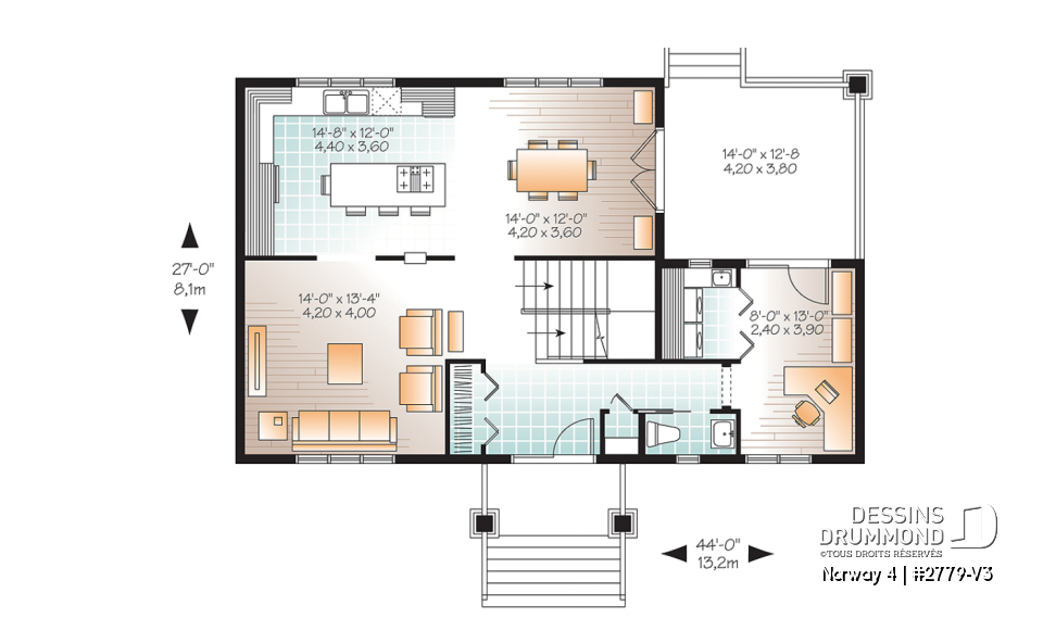 Rez-de-chaussée - Maison de style transitionnel, 3 chambres, îlot à la cuisine, grande terrasse, bureau à domicile - Norway 4