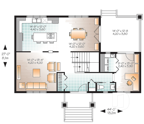 Rez-de-chaussée - Maison de style transitionnel, 3 chambres, îlot à la cuisine, grande terrasse, bureau à domicile - Norway 4