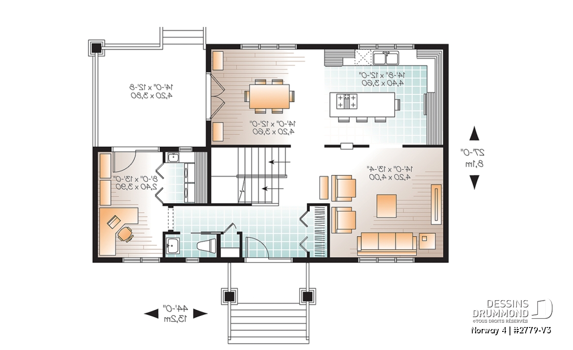 Rez-de-chaussée - Maison de style transitionnel, 3 chambres, îlot à la cuisine, grande terrasse, bureau à domicile - Norway 4