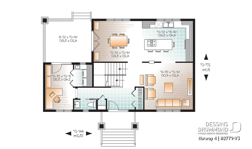 Rez-de-chaussée - Maison de style transitionnel, 3 chambres, îlot à la cuisine, grande terrasse, bureau à domicile - Norway 4