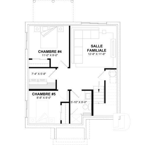 Sous-sol aménagé (Optionel $) - Plan de maison à étage style cottage anglais avec sous-sol optionnel au Québec. - Rougemont