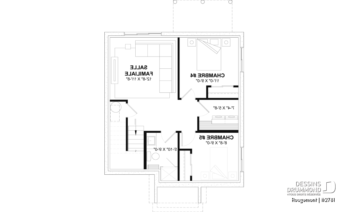 Sous-sol aménagé (Optionel $) - Plan de maison à étage style cottage anglais avec sous-sol optionnel au Québec. - Rougemont