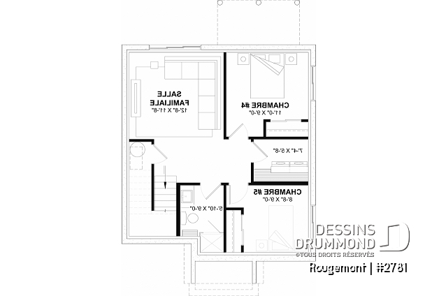 Sous-sol aménagé (Optionel $) - Plan de maison à étage style cottage anglais avec sous-sol optionnel au Québec. - Rougemont