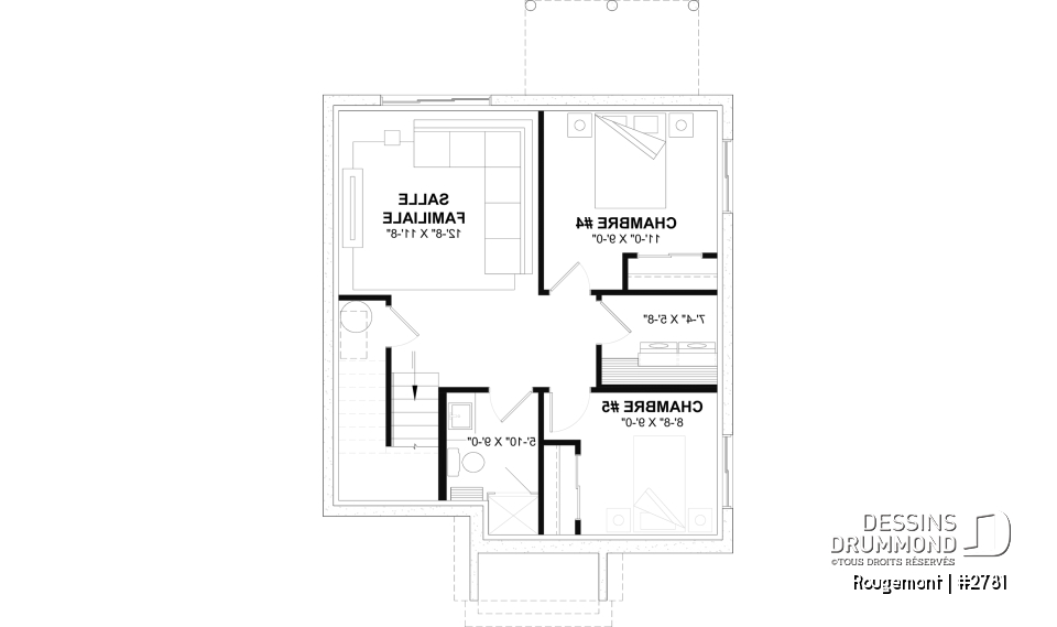 Sous-sol aménagé (Optionel $) - Plan de maison à étage style cottage anglais avec sous-sol optionnel au Québec. - Rougemont