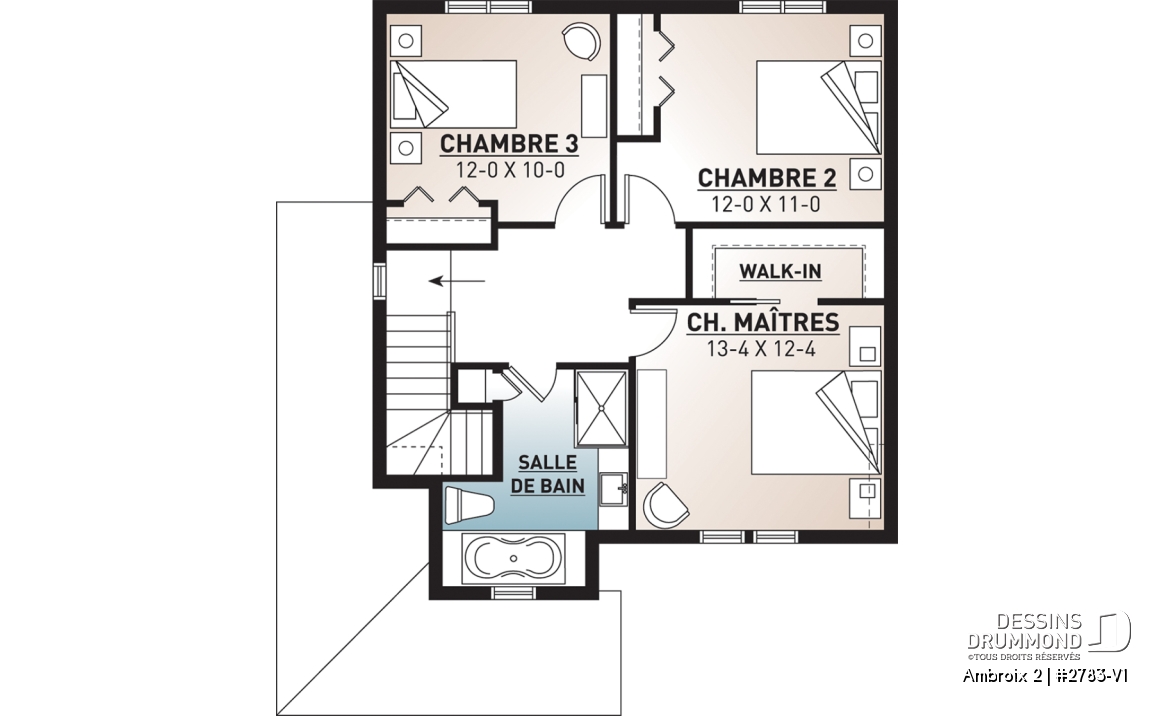 Étage - Plan de maison champêtre rustique, 3 grande chambres, vestibule fermé, buanderie au premier - Ambroix 2