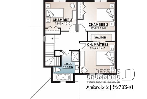 Étage - Plan de maison champêtre rustique, 3 grande chambres, vestibule fermé, buanderie au premier - Ambroix 2