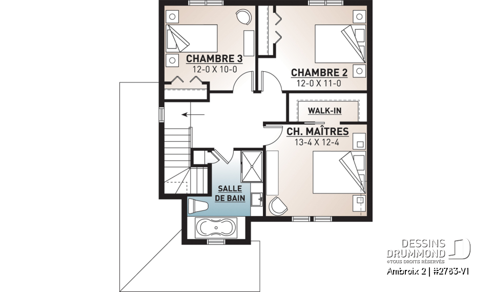 Étage - Plan de maison champêtre rustique, 3 grande chambres, vestibule fermé, buanderie au premier - Ambroix 2