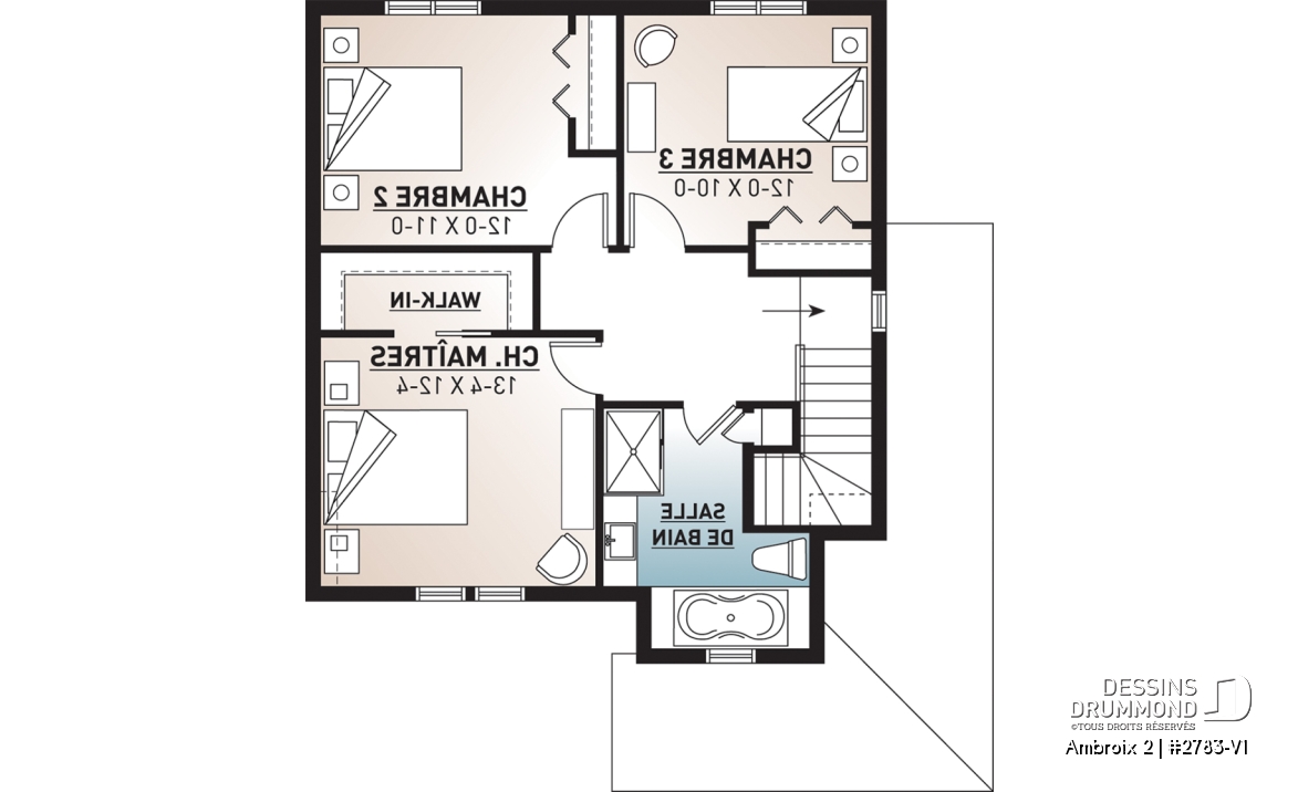 Étage - Plan de maison champêtre rustique, 3 grande chambres, vestibule fermé, buanderie au premier - Ambroix 2