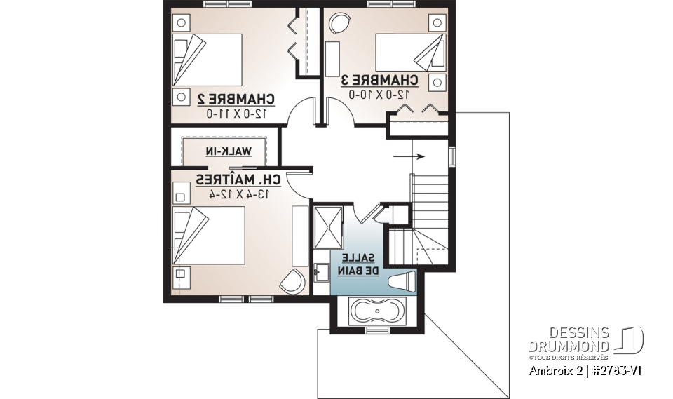 Étage - Plan de maison champêtre rustique, 3 grande chambres, vestibule fermé, buanderie au premier - Ambroix 2