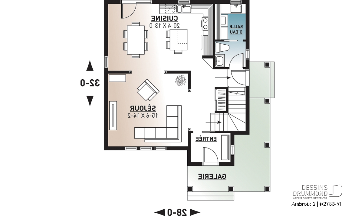 Rez-de-chaussée - Plan de maison champêtre rustique, 3 grande chambres, vestibule fermé, buanderie au premier - Ambroix 2