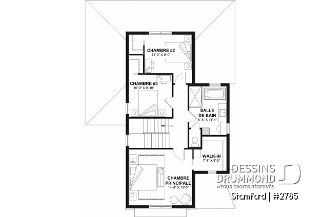 Étage - Plan de maison pour terrain étroit, 3 à 5 chambres, sous-sol aménagé (optionnel $), grande terrasse abritée - Stamford