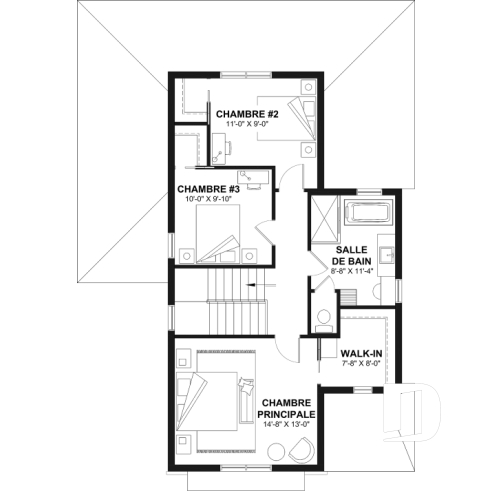 Étage - Plan de maison pour terrain étroit, 3 à 5 chambres, sous-sol aménagé (optionnel $), grande terrasse abritée - Stamford