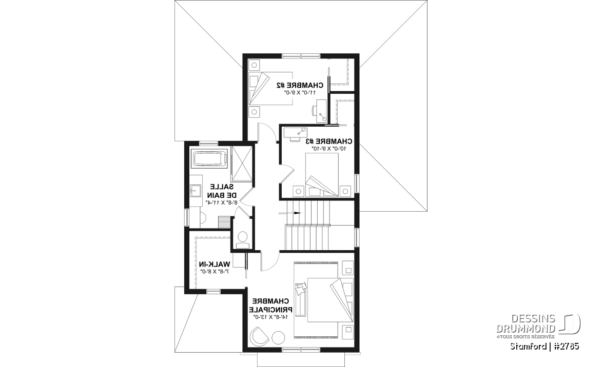 Étage - Plan de maison pour terrain étroit, 3 à 5 chambres, sous-sol aménagé (optionnel $), grande terrasse abritée - Stamford
