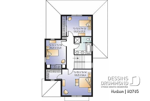 Étage - Modèle de maison à étage pour terrain étroit, galerie abrité avant et arrière, coût abordable, 3 chambres - Stamford