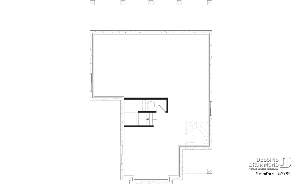 Sous-sol aménageable - Plan de maison pour terrain étroit, 3 à 5 chambres, sous-sol aménagé (optionnel $), grande terrasse abritée - Stamford