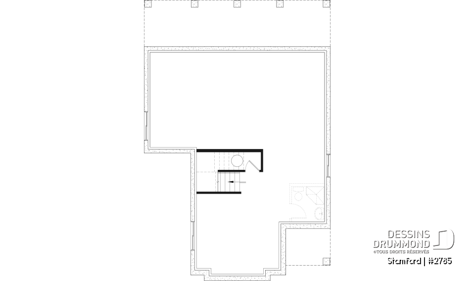 Sous-sol aménageable - Plan de maison pour terrain étroit, 3 à 5 chambres, sous-sol aménagé (optionnel $), grande terrasse abritée - Stamford