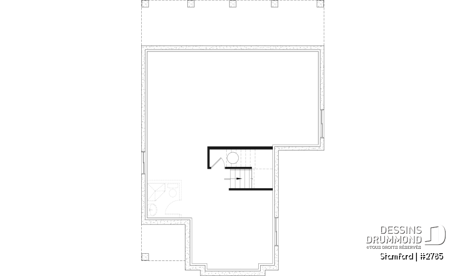 Sous-sol aménageable - Plan de maison pour terrain étroit, 3 à 5 chambres, sous-sol aménagé (optionnel $), grande terrasse abritée - Stamford