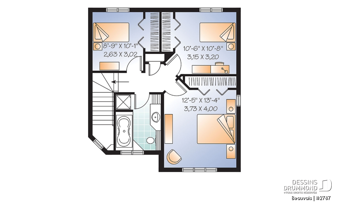Étage option 1 - Plan maison abordable, 3 chambres, salle de lavage au r-d-c, 1.5 salleS de bain - Beauvais