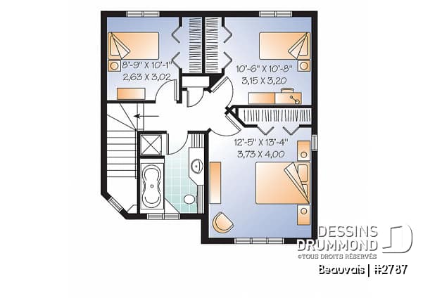 Étage option 1 - Plan maison abordable, 3 chambres, salle de lavage au r-d-c, 3 chambres et salle de bain complète à l'étage - Beauvais