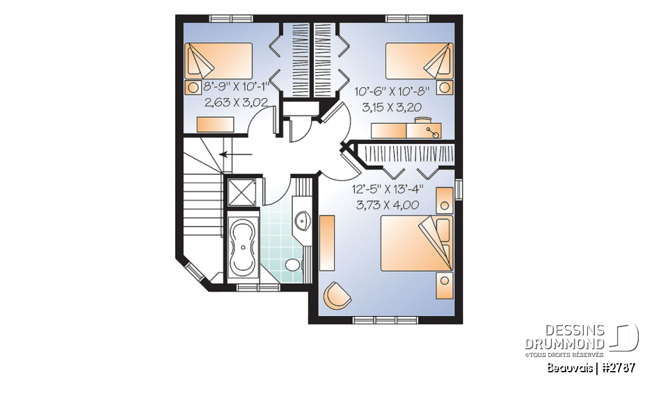 Étage option 1 - Plan maison abordable, 3 chambres, salle de lavage au r-d-c, 1.5 salleS de bain - Beauvais