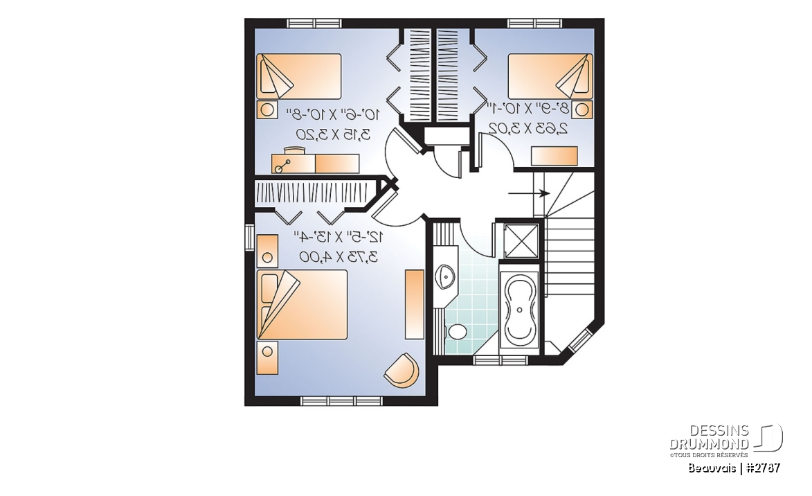 Étage option 1 - Plan maison abordable, 3 chambres, salle de lavage au r-d-c, 1.5 salleS de bain - Beauvais