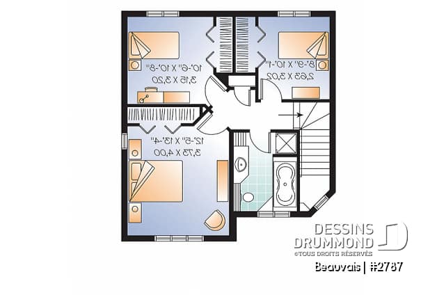 Étage option 1 - Plan maison abordable, 3 chambres, salle de lavage au r-d-c, 1.5 salleS de bain - Beauvais