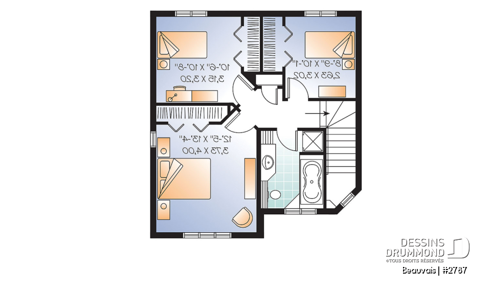 Étage option 1 - Plan maison abordable, 3 chambres, salle de lavage au r-d-c, 1.5 salleS de bain - Beauvais