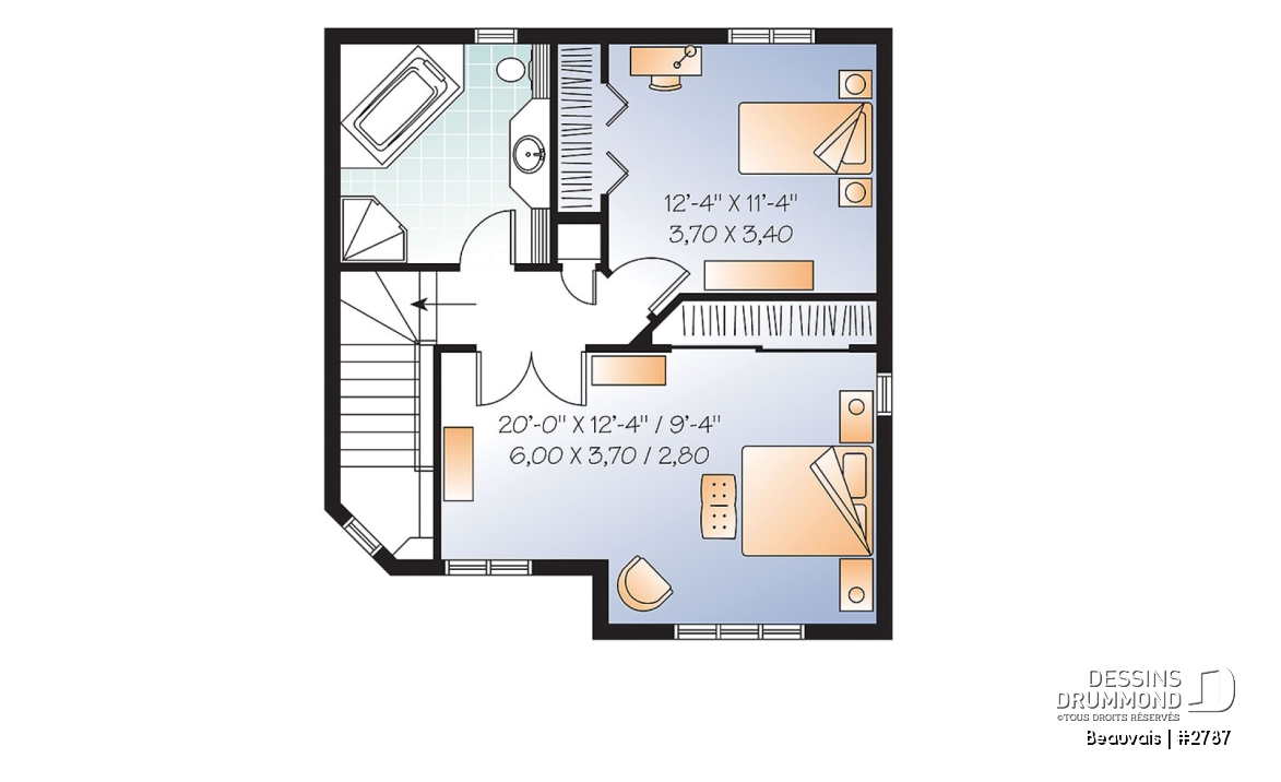 Étage option 2 - Plan maison abordable, 3 chambres, salle de lavage au r-d-c, 1.5 salleS de bain - Beauvais