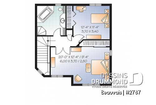Étage option 2 - Plan maison abordable, 3 chambres, salle de lavage au r-d-c, 3 chambres et salle de bain complète à l'étage - Beauvais