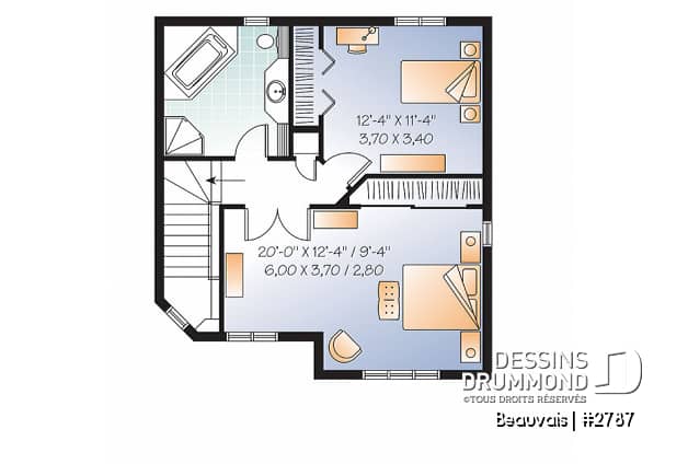 Étage option 2 - Plan maison abordable, 3 chambres, salle de lavage au r-d-c, 1.5 salleS de bain - Beauvais