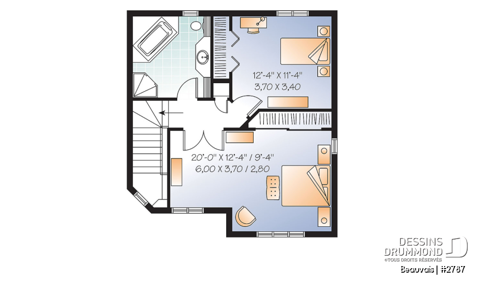 Étage option 2 - Plan maison abordable, 3 chambres, salle de lavage au r-d-c, 1.5 salleS de bain - Beauvais