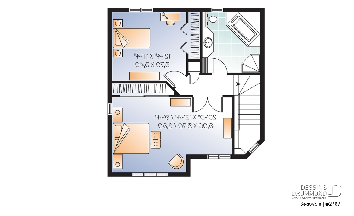Étage option 2 - Plan maison abordable, 3 chambres, salle de lavage au r-d-c, 1.5 salleS de bain - Beauvais