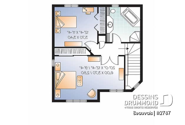 Étage option 2 - Plan maison abordable, 3 chambres, salle de lavage au r-d-c, 1.5 salleS de bain - Beauvais