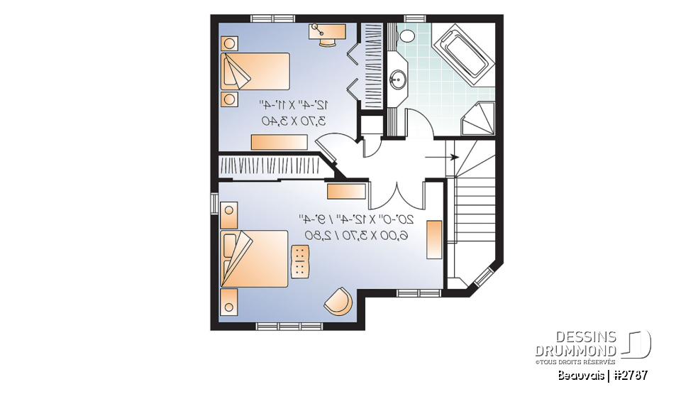 Étage option 2 - Plan maison abordable, 3 chambres, salle de lavage au r-d-c, 1.5 salleS de bain - Beauvais