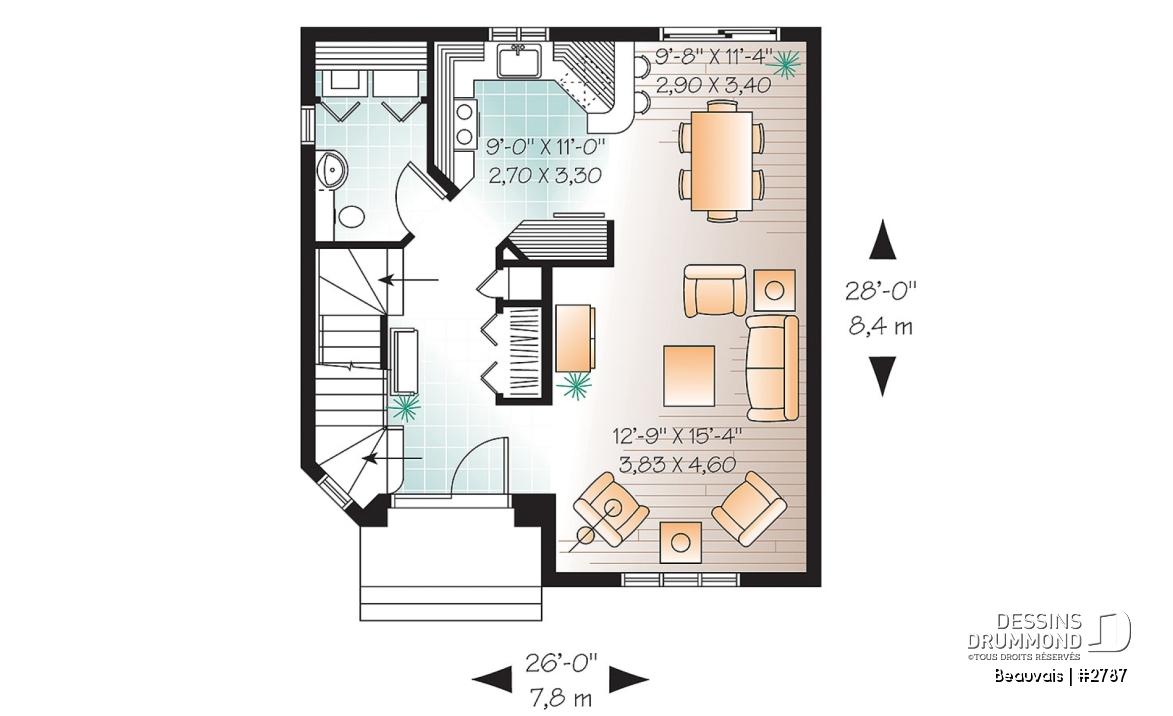 Rez-de-chaussée - Plan maison abordable, 3 chambres, salle de lavage au r-d-c, 1.5 salleS de bain - Beauvais