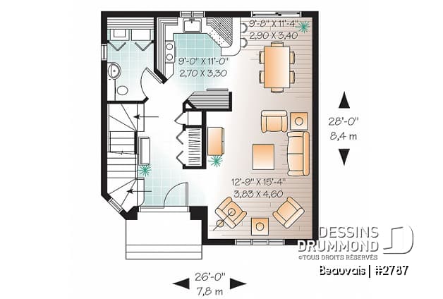 Rez-de-chaussée - Plan maison abordable, 3 chambres, salle de lavage au r-d-c, 3 chambres et salle de bain complète à l'étage - Beauvais