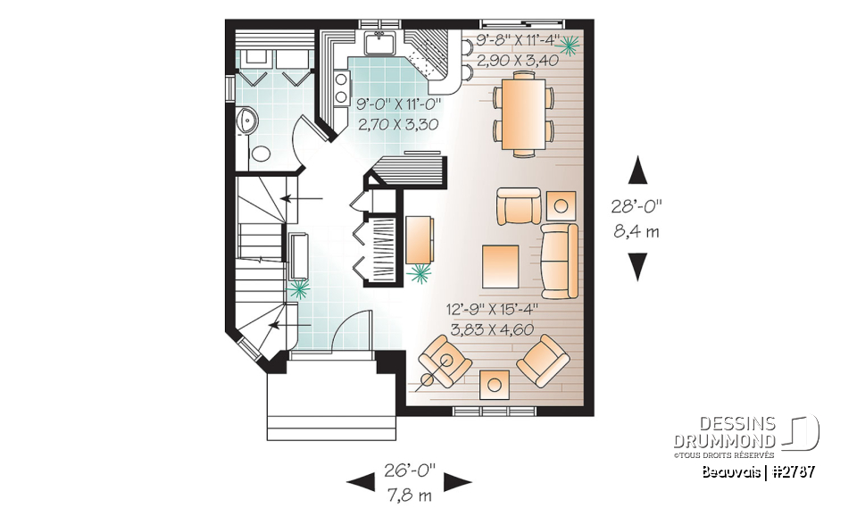 Rez-de-chaussée - Plan maison abordable, 3 chambres, salle de lavage au r-d-c, 1.5 salleS de bain - Beauvais
