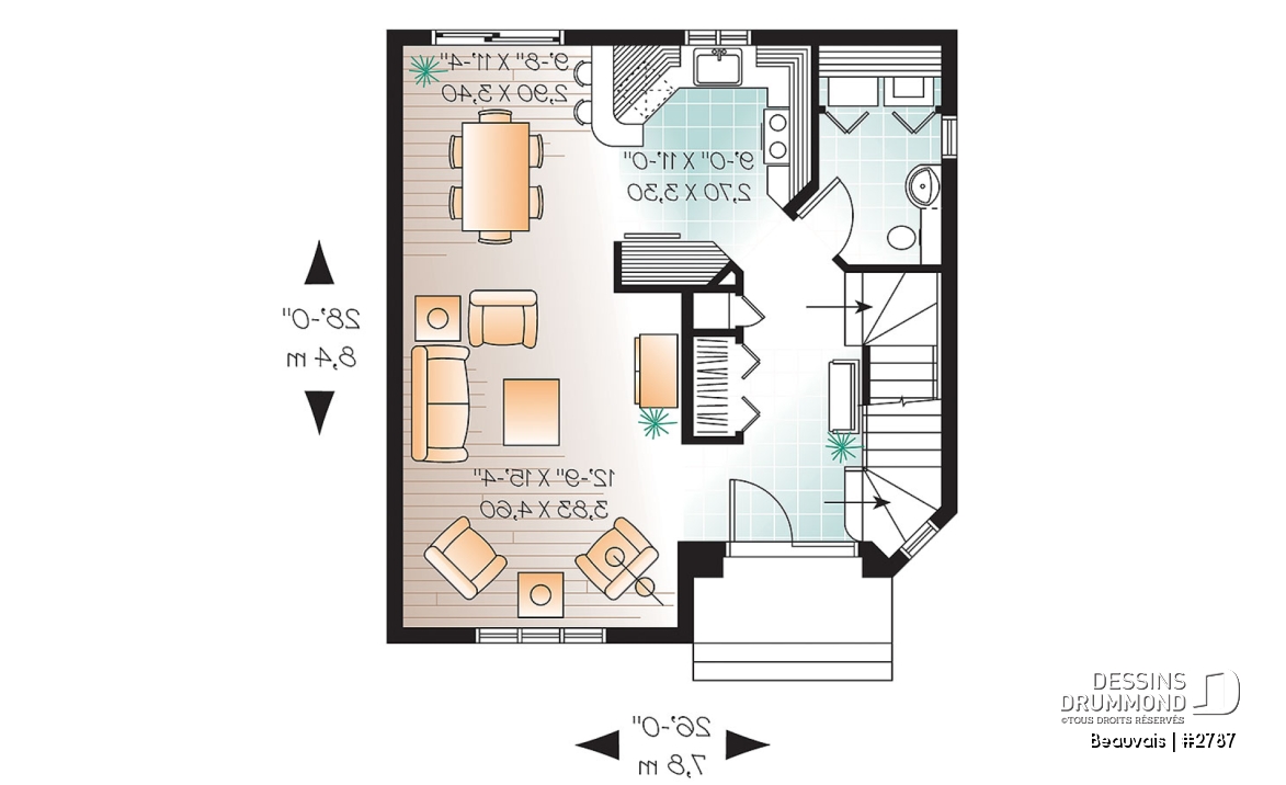 Rez-de-chaussée - Plan maison abordable, 3 chambres, salle de lavage au r-d-c, 1.5 salleS de bain - Beauvais